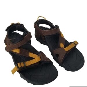 Teva Yellow/Brown Suede Canvas Strap Hiking Trail Sandals Size 6 Camping Velcro